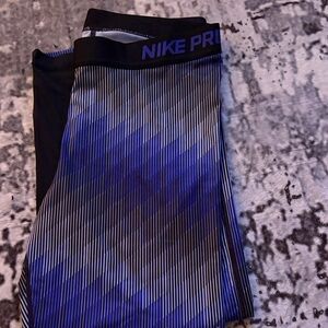 Nike Pro Black and Blue Striped Girls Leggings